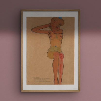Seated Female Nude with Raised Arm (Gertrude Schiele) by Egon Schiele, 1910